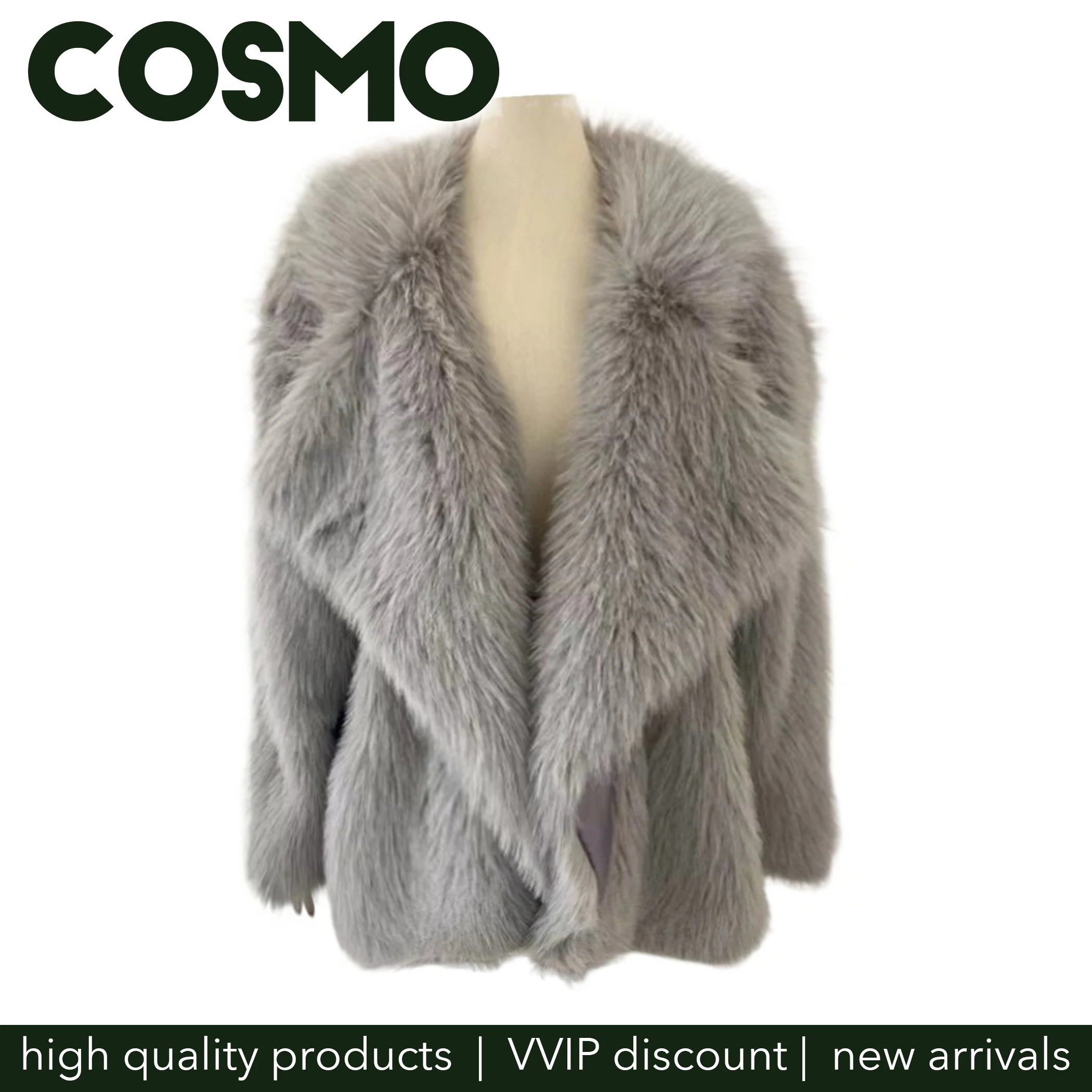 Cosmo Winter New Trendy Style Fashionable Flux Fur Jacket for Women Oversized Long Sleeves Flip Collar Fur Jacket for Female