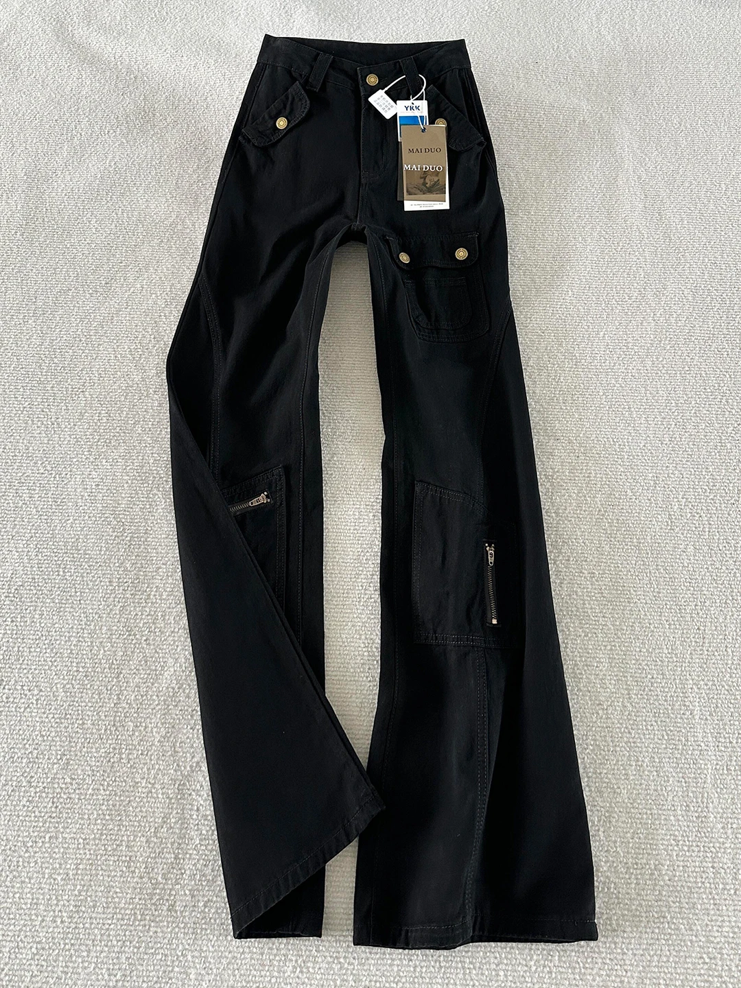 

Black Slim Straight Knife Jeans Thin Multi Pocket Zipper for Men And Women Summer Fashionable Straight Leg Workwear Trou...