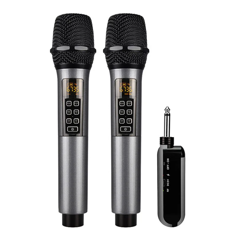 A-21 UHF Wireless Microphone Rechargeable Wireless Microphone Metal Dual Handheld Dynamic Mic with Rechargeable Receiver Karaoke