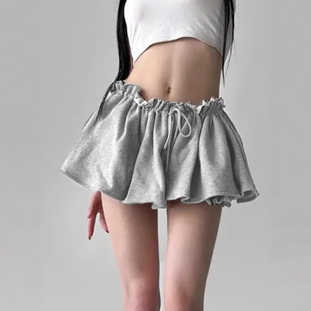 

ey Street Sle Dstring Pleated Bloomer Skirt with Wood ain Versatile Sweatirt ort Skirt Cotton 00% Color