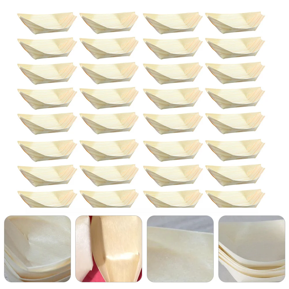 50 Pcs Sushi Boat Decorative Holder Shape Snack Bowl Plate Food for Home Desserts Khaki Containers