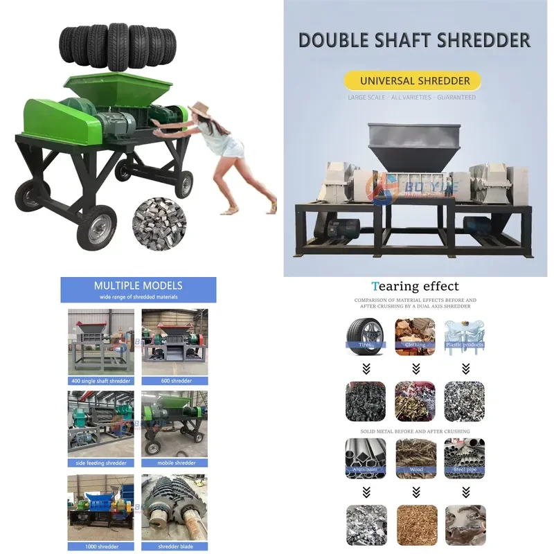 Mobile Double Shaft 800 Rubber Tyre Shredder Tire Crusher Machine Tyre Recycling Equipment
