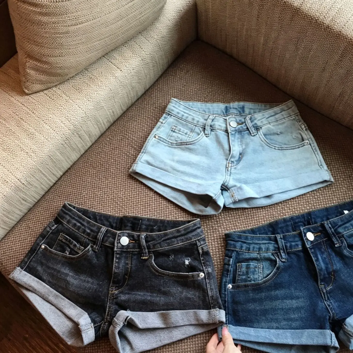 Spice Girl Super Y2k Shorts Washed Retro Low Waist Elastic Summer Curled Denim Shorts Female