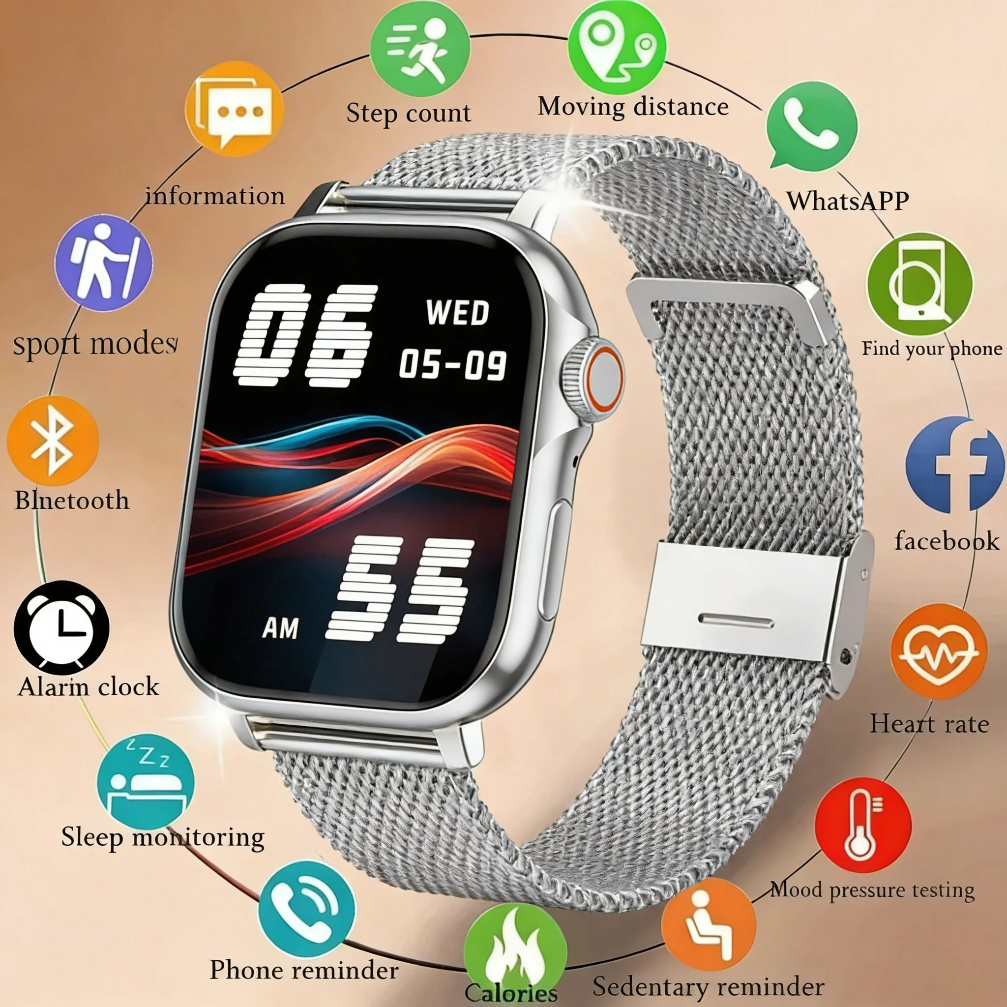 

Новые спортивные умные часы с HD-экраном 2,01 дюйма, сенсорным управлением, мониторингом сердечного ритма, Bluetooth-вызовами, Bluetooth-музыкой, стильные умные часы.