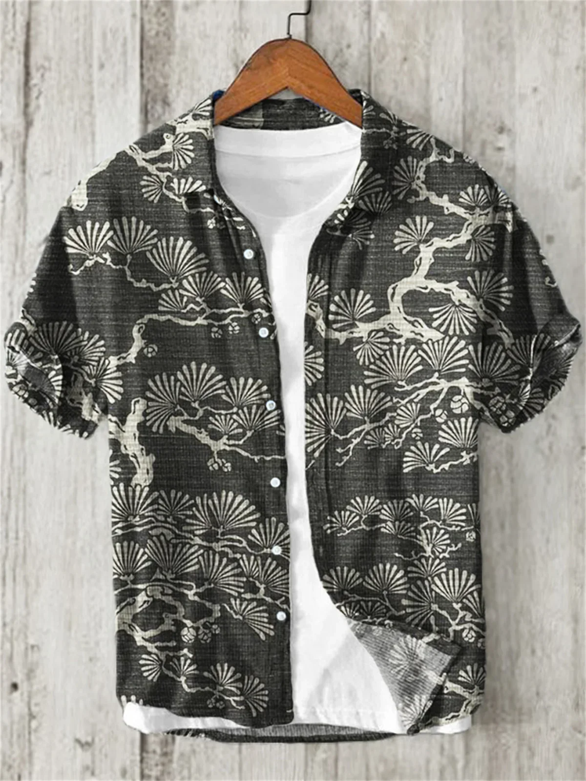 Herenshirt Met Korte Mouwen, Hawaiiaans Strand, Linnen, Enkele Rij Knopen, Casual Vakantie Top, Japanse Kunst, Octopus Print