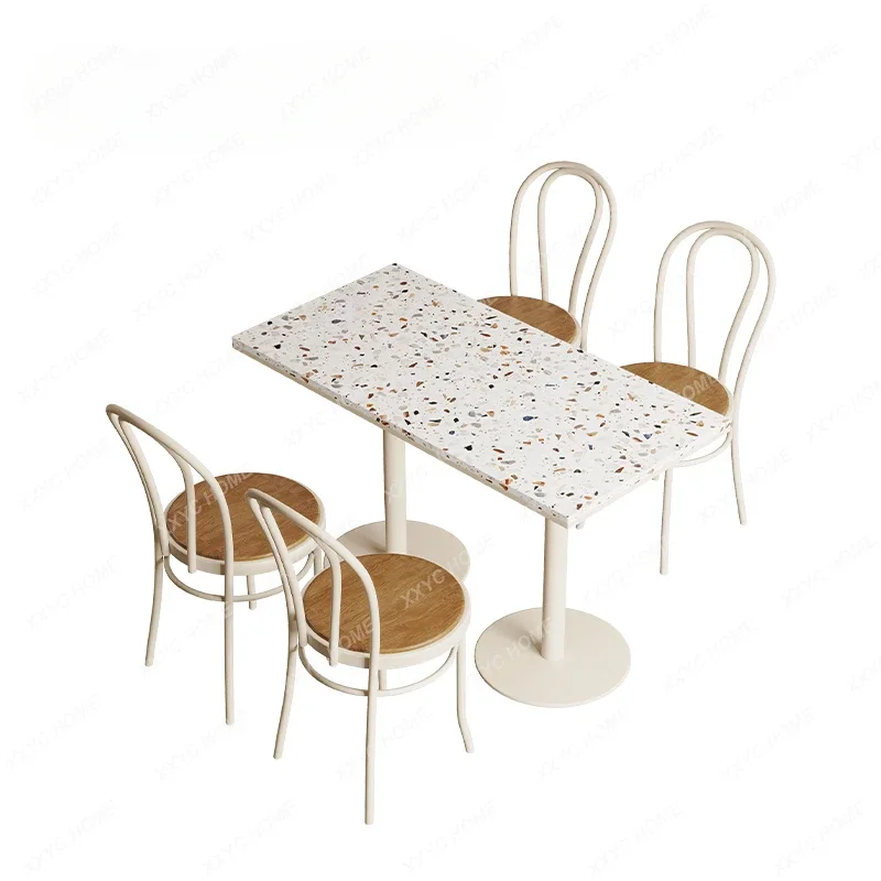 Milk tea shop terrazzo dining table and chairs baking dessert shop cafe hamburger western restaurant wrought iron chair