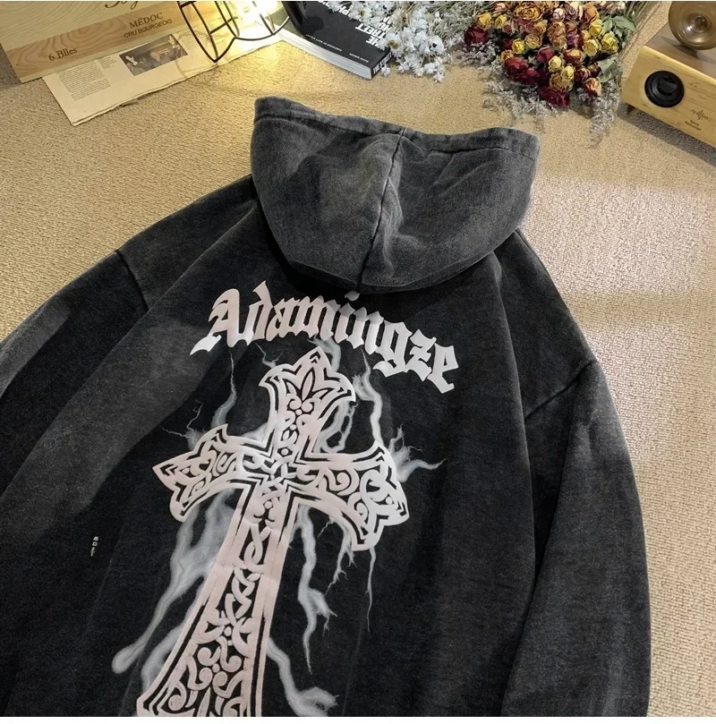 Korean Harajuku High Street Retro Zipper Cardigan Jacket Casual Loose Hoodie Fashion Hoodies Tops Couple Sweatshirt Y2k Clothes