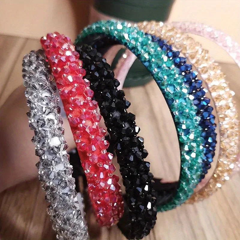 

Rhinestone Beads Headbands for Women Ladies Luxury Crystal Hair Hoop Bride Wedding Hair Accessories Girl Shiny No-slip Hairbands