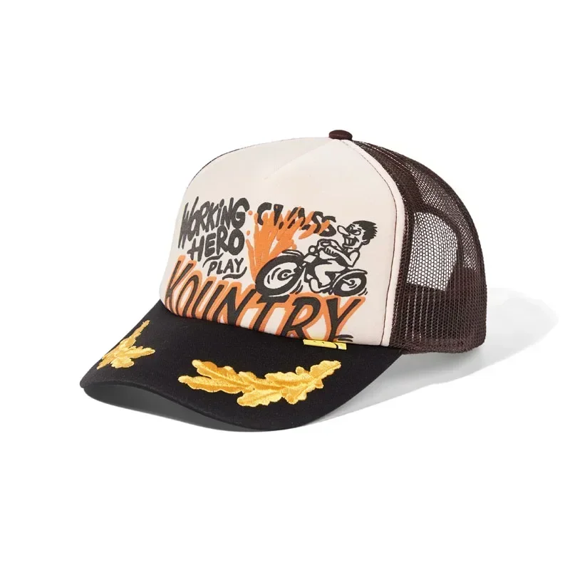 24SS KAPITAL Hirata Retro Motorcycle Graffiti Hip-hop Style Visors Embroidered Adjustable Duckbill Cap