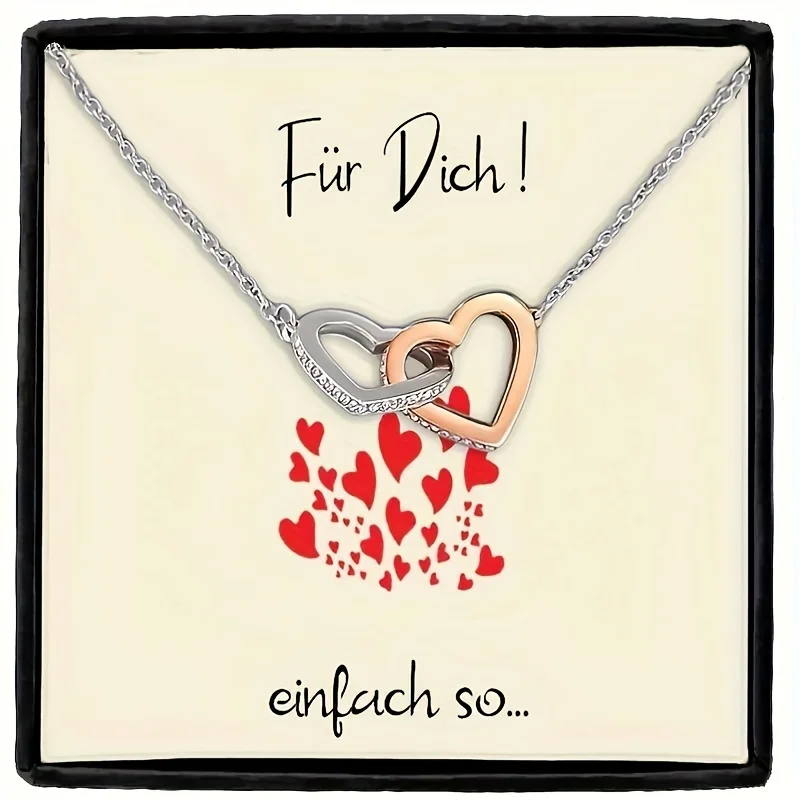 Creative Elegant Classic Interlocking Hearts Pendant Necklace With Gift Box And German Card, Holiday Gift