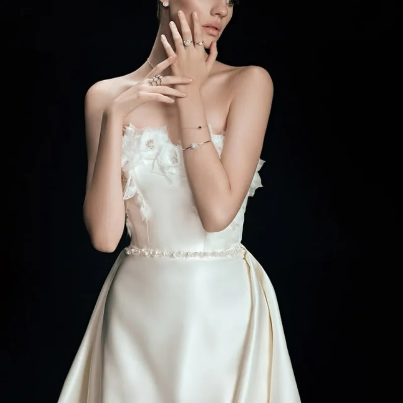 simple Lace white Wedding Dresses 3D flower decal off-shoulder fishtail Bridal Gowns multi-layer Made Customized