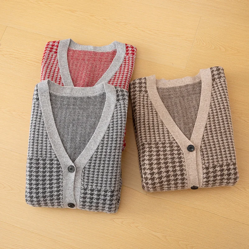 الخريف والشتاء الرجال سترة برقبة على شكل v مع 100% الصوف الخالص استرخاء مبطن سترة محبوك سترة الكشمير المعنقة معطف