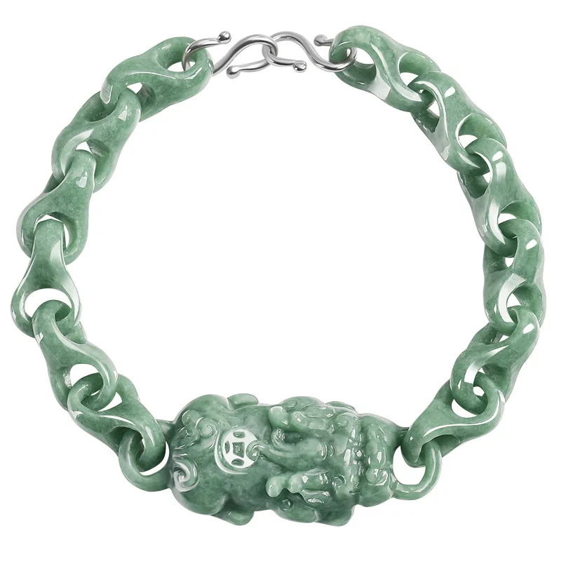 Green Myanmar Jadeite Pixiu Bracelet Bangle Natural Jade Fashion Designer Luxury Vintage Accessories Amulet Carved Gemstone