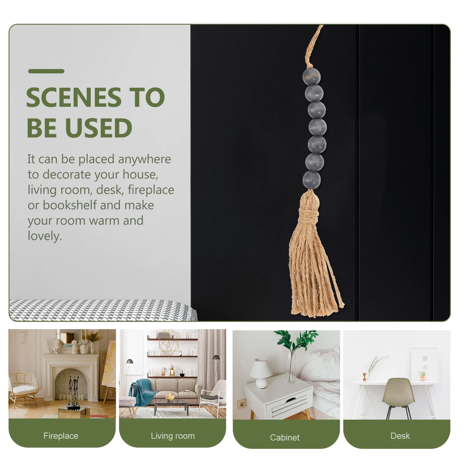 

3 Pcs Decorative Hanging Bead String Hanging Tassel Rustic Home Decor Wooden String Tassel Beads Decor Hemp Rope DIY