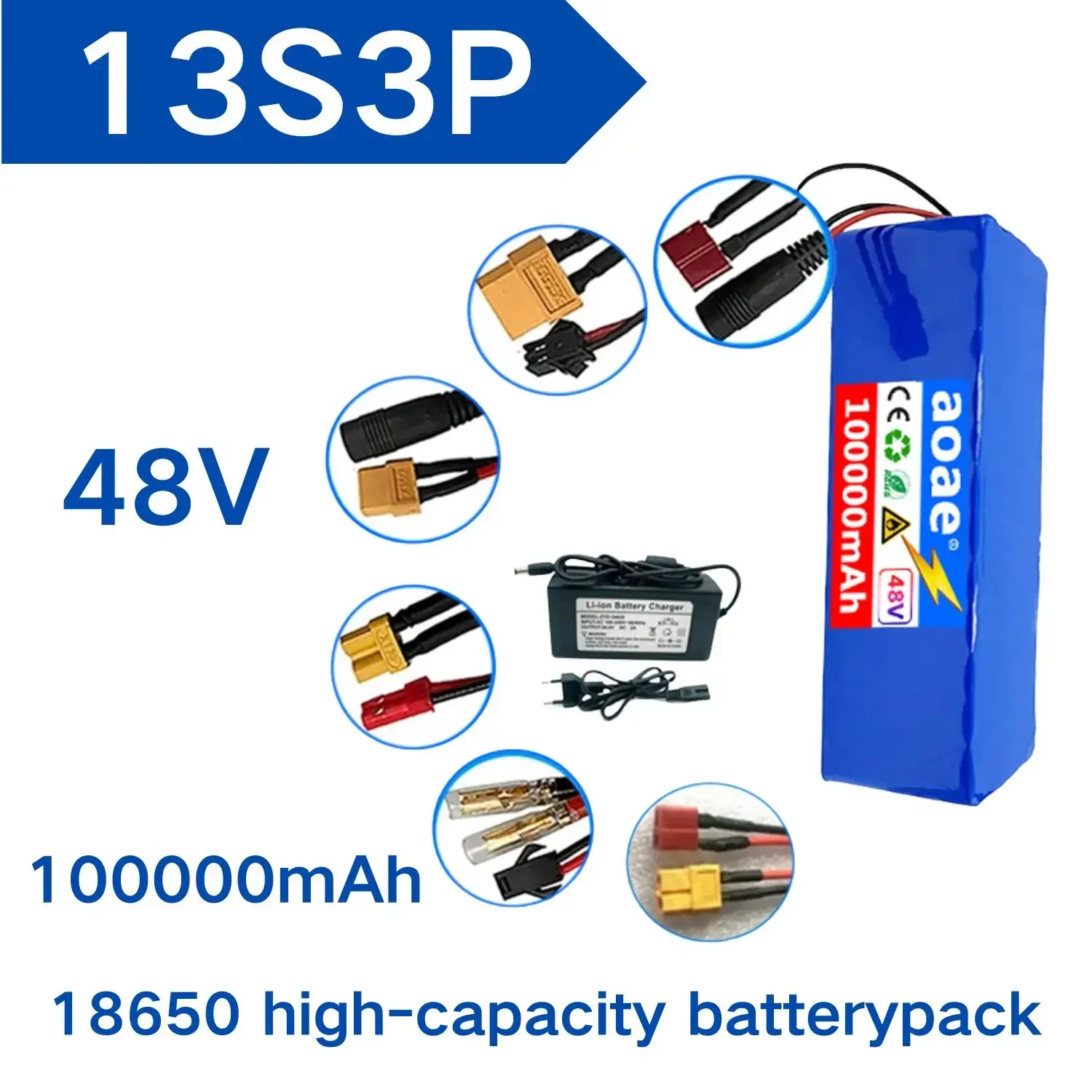 

13S3P 48V 100000mAh 100Ah Lithium-ion Battery Pack with 1000W BMS for 54.6V