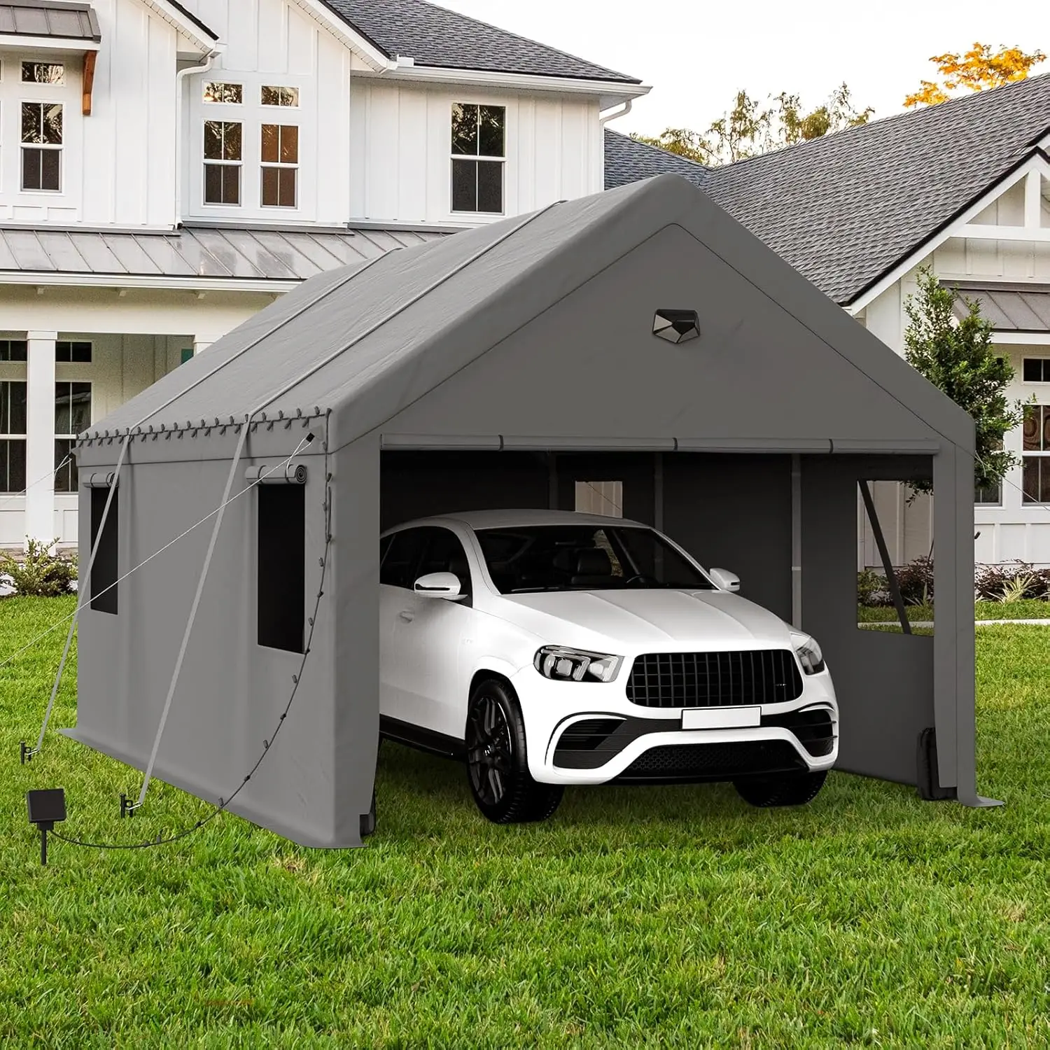 

Навес для автомобиля 10x20 футов, усиленный, с съемными боковыми стенками, рулонными въездными воротами, серый, на заказ