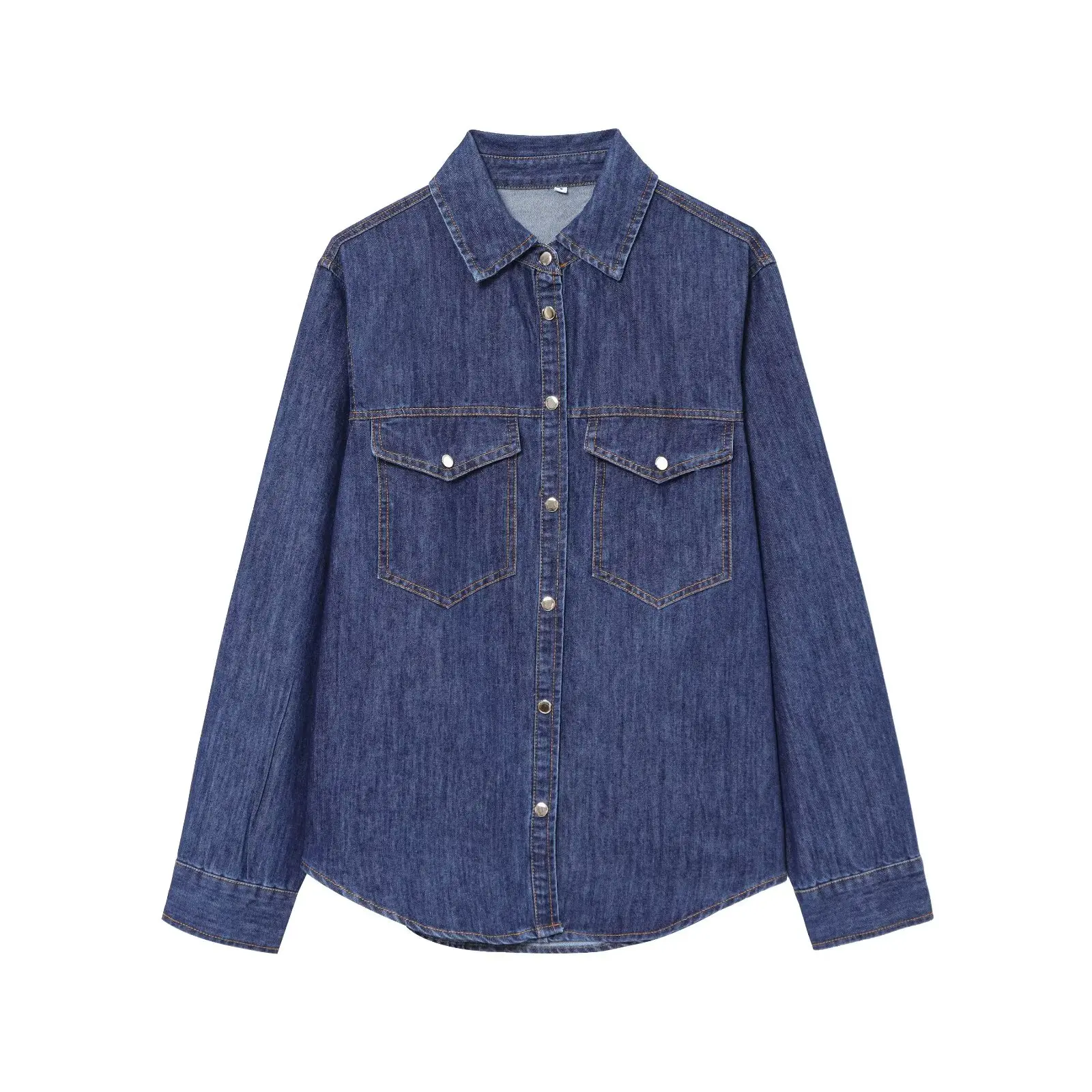 

TRAF & Women 2025 Spring New Fashion Lazy Tuyere Bag Denim Casual Shirt Chic Lapel Joker Long Sleeve Top Blouses Mujer