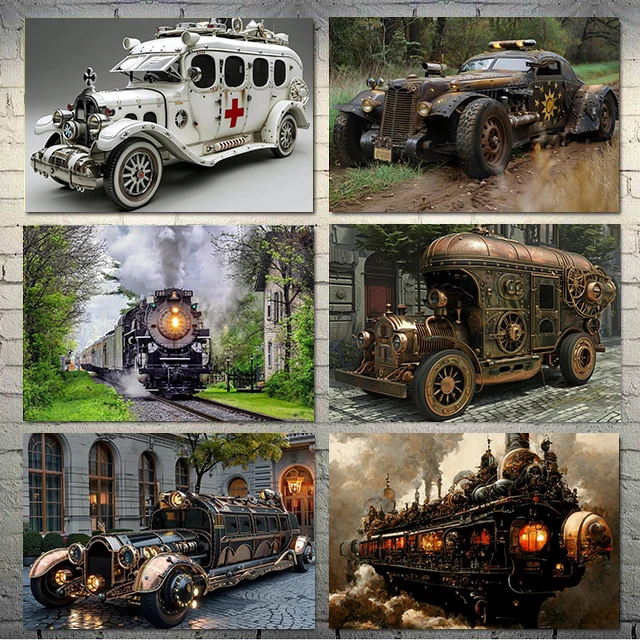 Vintage Iron Scrap International Steampunk Truck Train Fahrzeugfotografie Kunstposter Leinwanddruck Bar Coffee Shop Wanddekoration