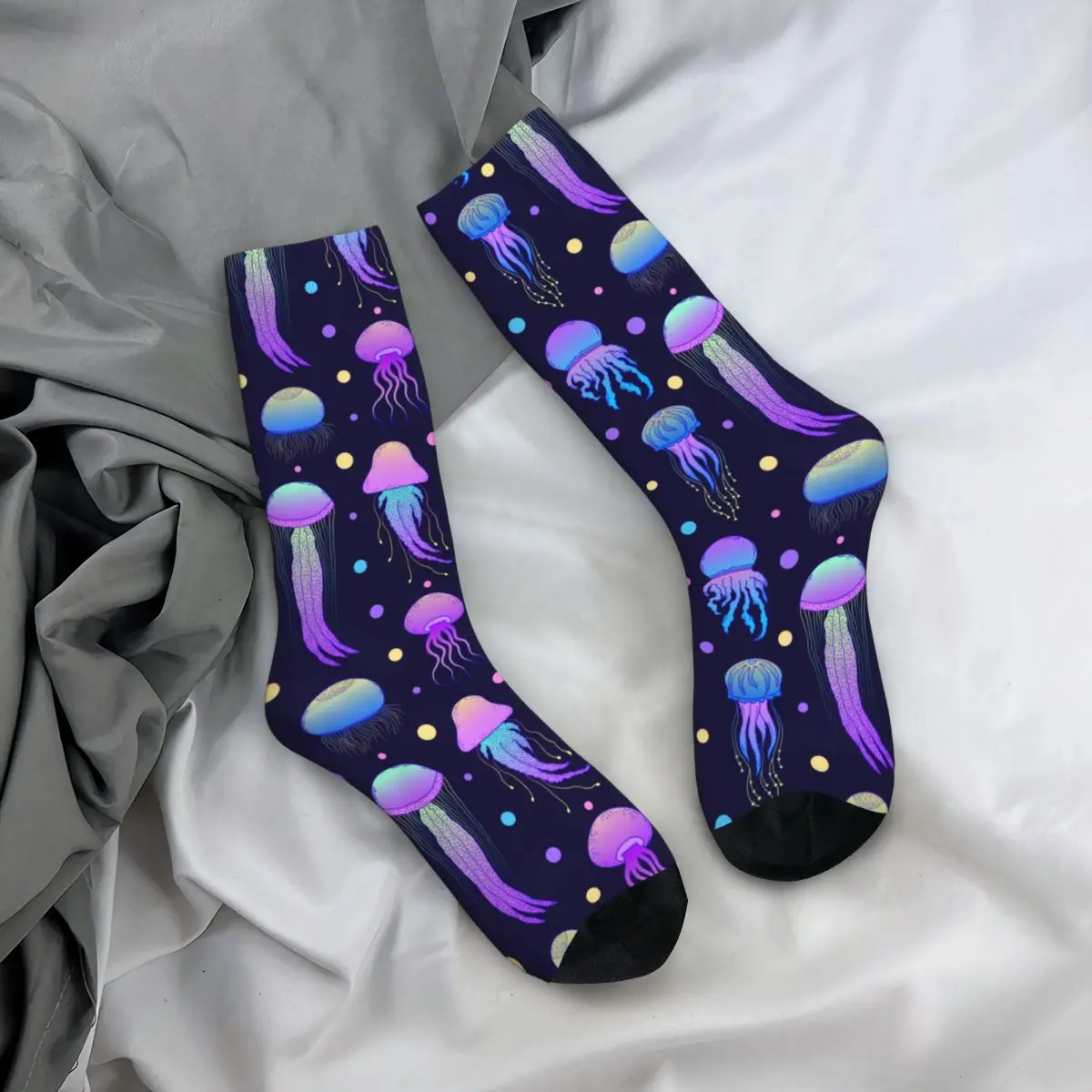 Autumn Winter Harajuku Men's Women's Magic Jellyfishes In Doodle Style Socks Psychedelic Sweat Absorbing Basketball Socks