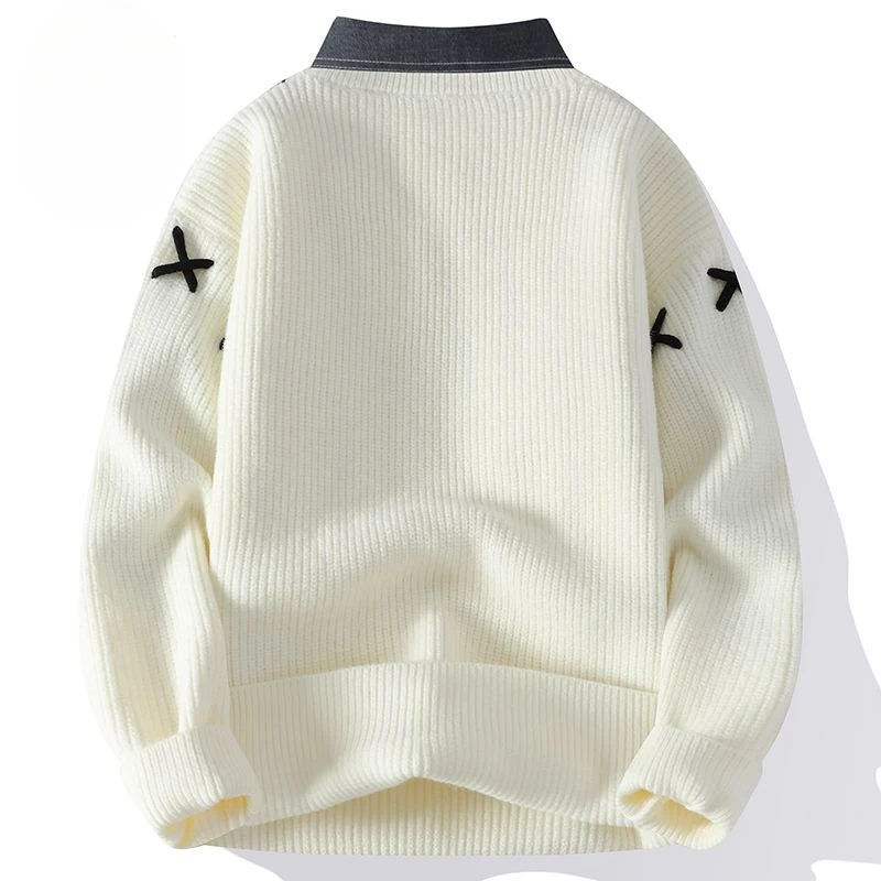 Men Clothing Sweater New Autumn and Winter Fashion Solid Color Rope Wearing Teddy Shirt Collar Casual Warm Base Knitted