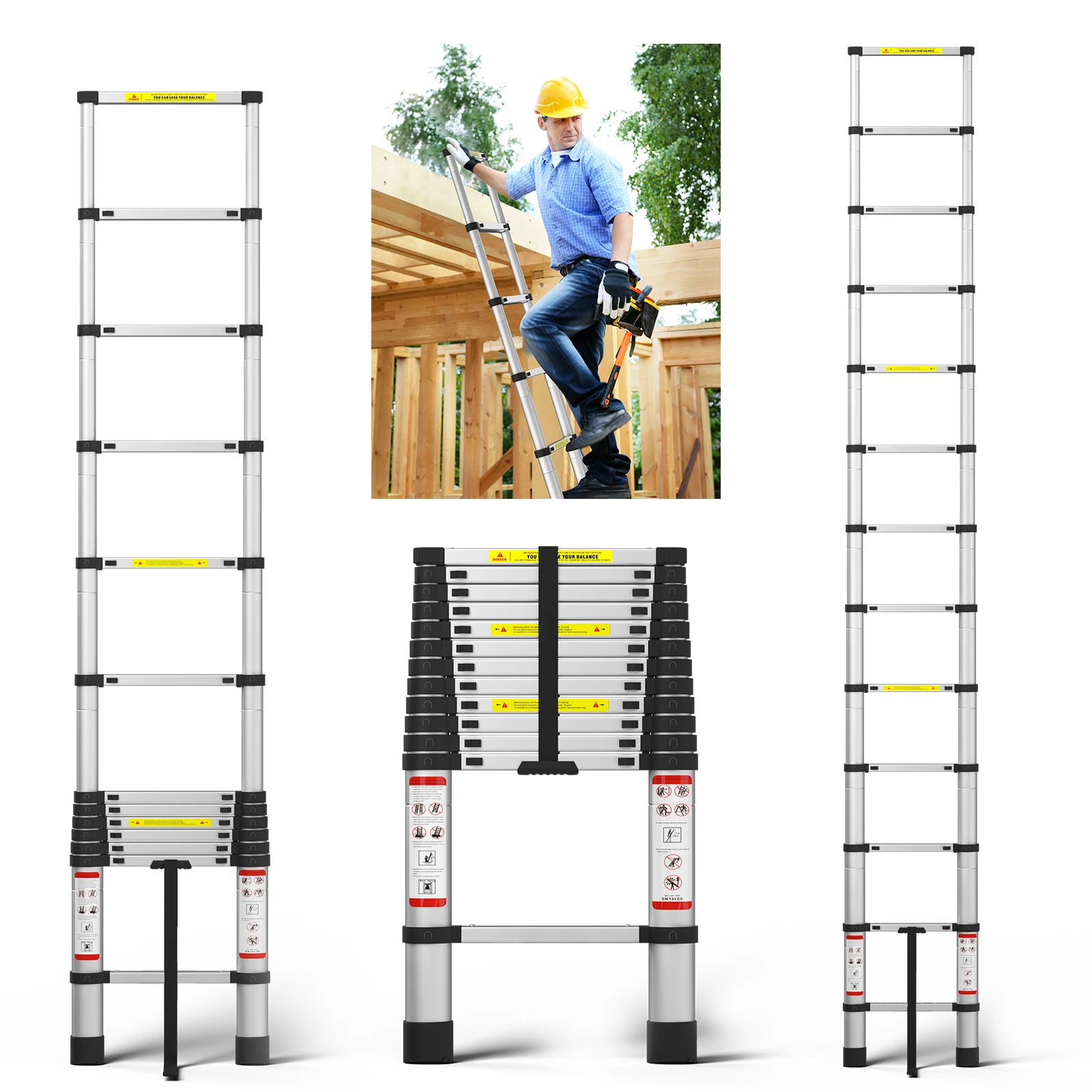 

BRIEFNESS 5M Aluminium Telescopic Folding Ladder,Multi-purpose,Non-slip,Extendible,Lightweight Loft Straight Ladder,Load 330LBS
