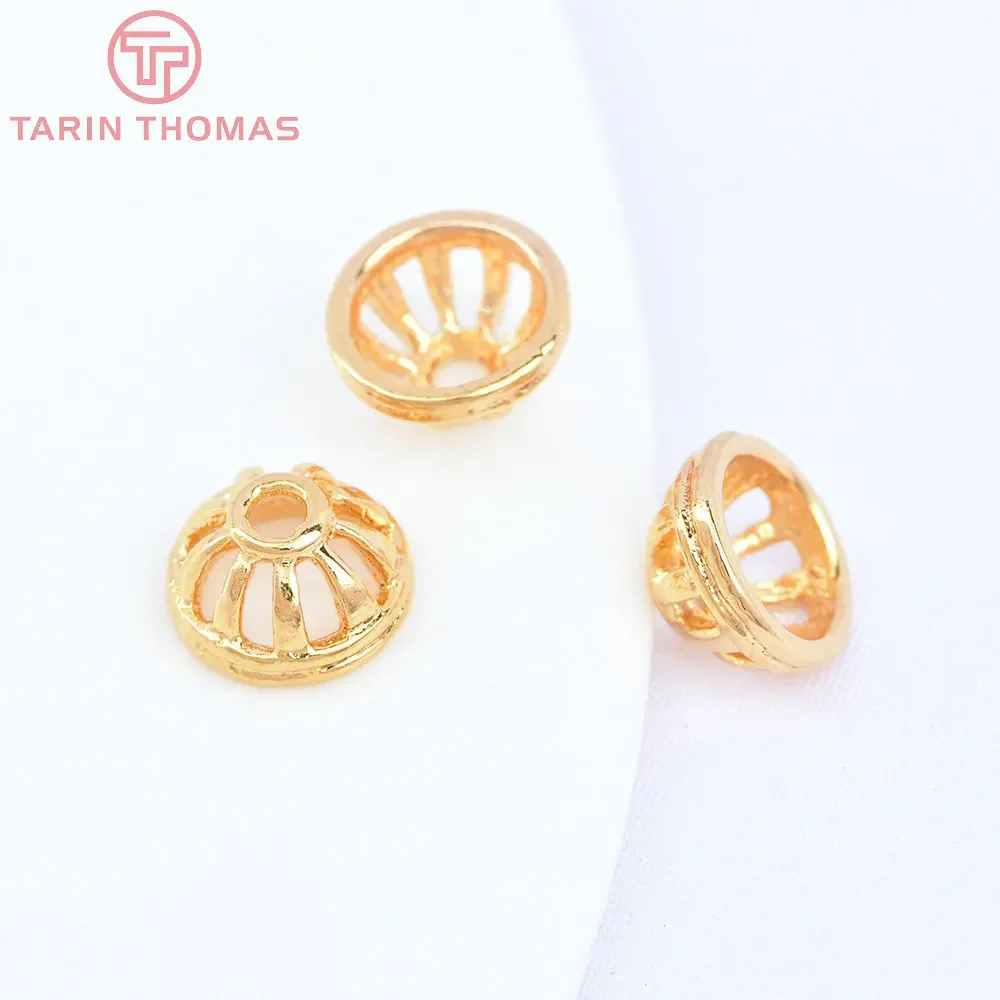 (3050)20PCS 9MM Hole 1.5MM 24K Gold Color Plated Brass Flower Beads Caps High Quality Jewelry Findings Accessories Wholesale