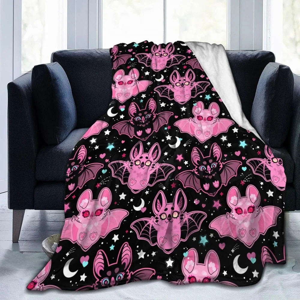 

Cozy Pink Bat Flannel Throw Blanket – Soft, Reversible Cartoon Design with Bats, Stars & Hearts – Perfect for Halloween
