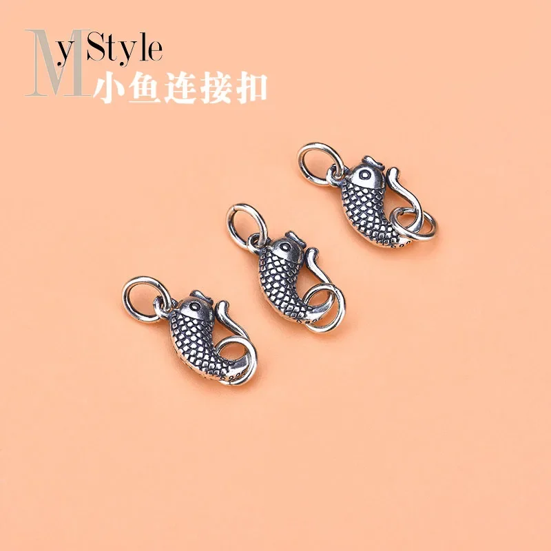 S925 pure silver carp small fish connecting buckle tail buckle bracelet necklace button jewelry hand DIY accessories material ba