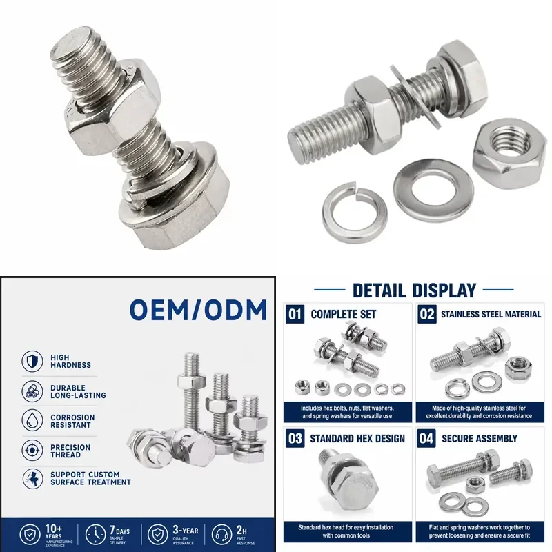 DIN933 DIN933 10.9 Grade Hexagon Bolt and Nut Set A2-70 Stainless Steel Screw with Spring Washer for Construction Hardware Fasteners - Aliexpress Deal