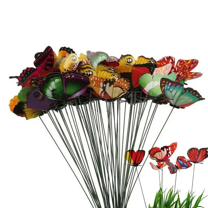 

50pcs Colorful Artificial Butterflies Garden Ornaments Garden Stake Floral Decor Outdoor Decorative Butterfly Garden Decoration