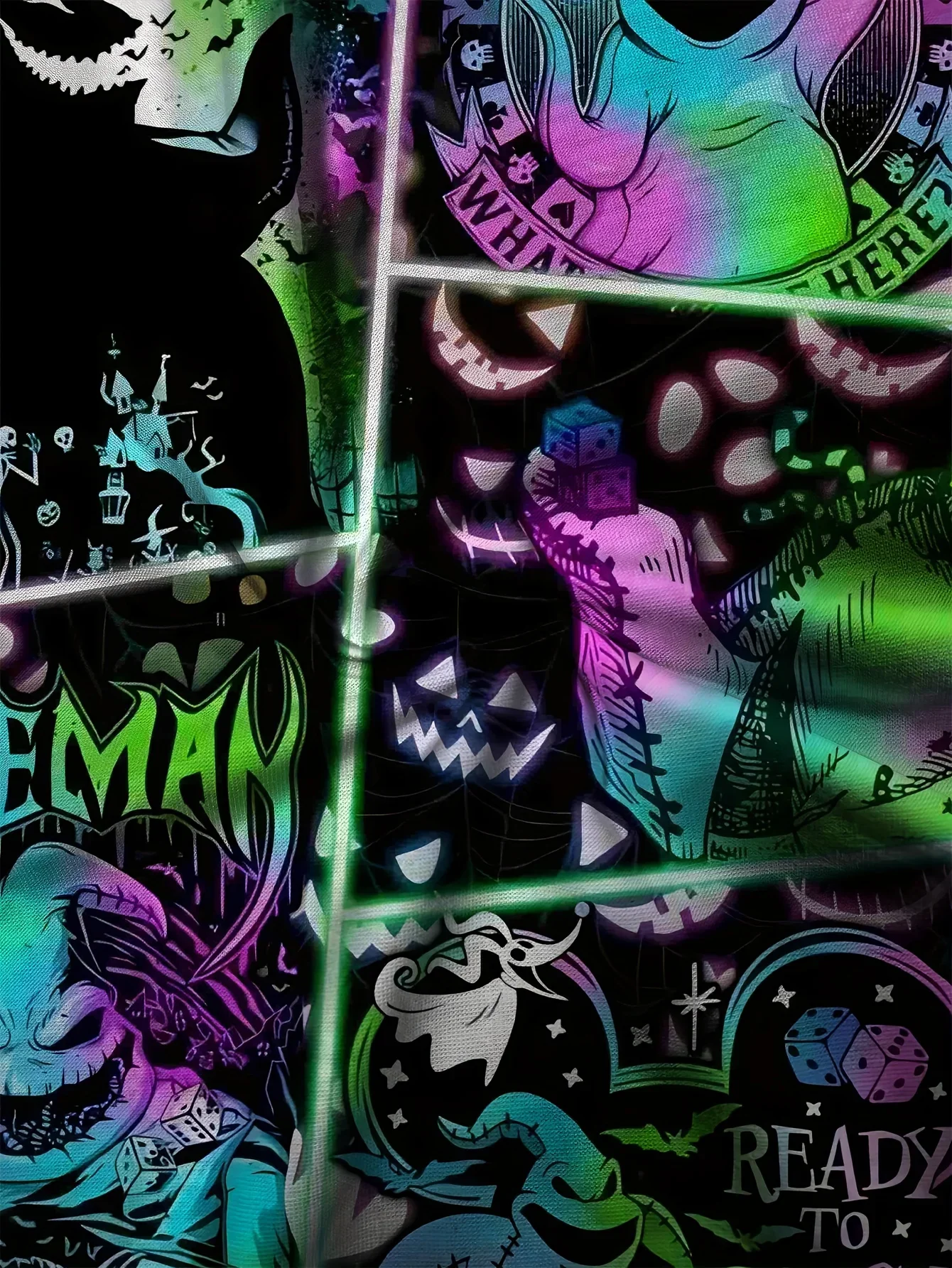 Herren Oogie Boogie Neonfarben-Gittermuster-Kapuzenpullover mit Kordelzug und Tasche – Detail 4