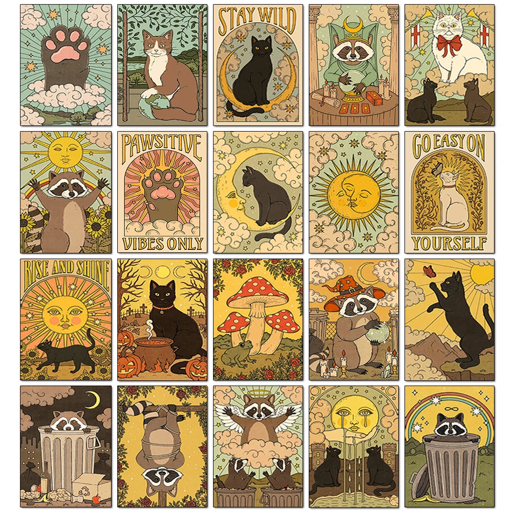 

Tarot Cards Cat 5D Diamond Painting Cute Raccoon Full Diamond Cross Stitch Cartoon Animal Embroidery Mosaic Art Home Decoration