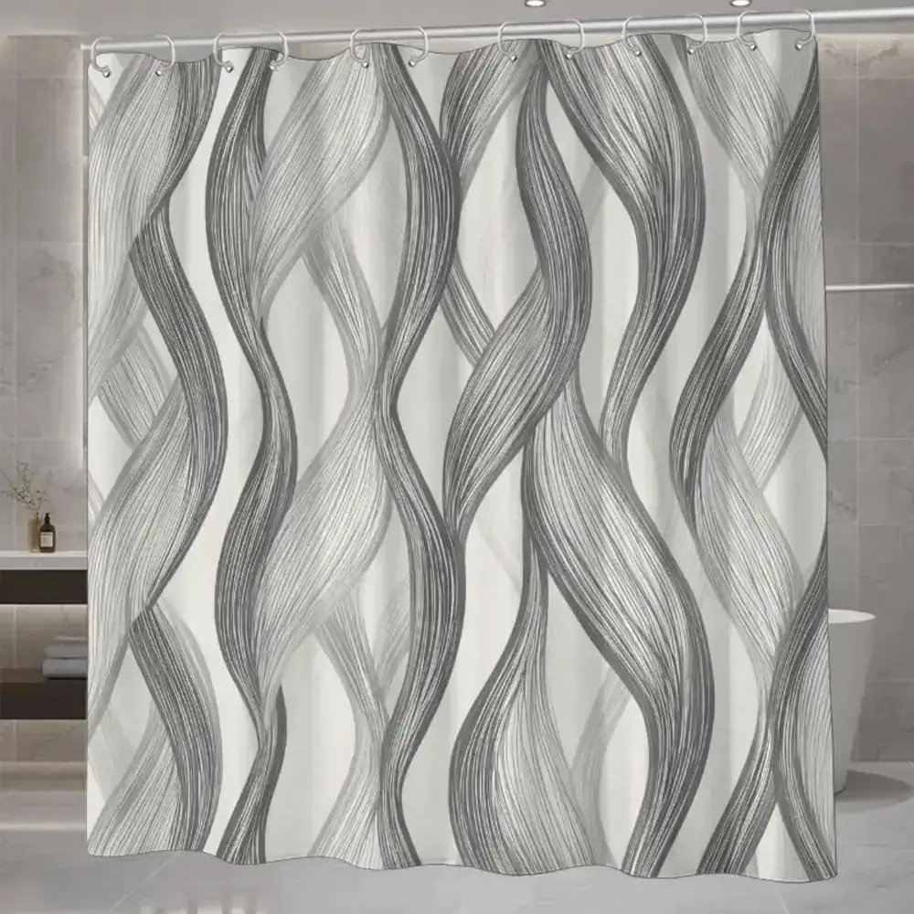

Занавеска для душа с современным волнистым узором, полиэфирная ткань, можно стирать в машине, подходит для декора ванной комнаты.