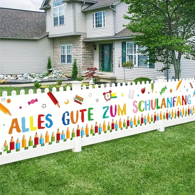 1 Piece Back to School Welcome Banner - 'Happy School Start' with Colorful Pens and School Supplies Design view 3