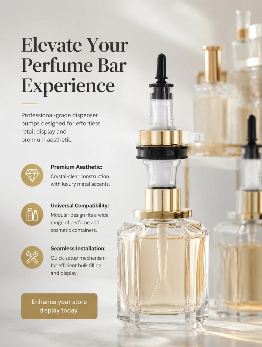 Plastic Perfume Dispenser Pump for Bottles – Bulk Pack, Refill Accessory with Display Rack