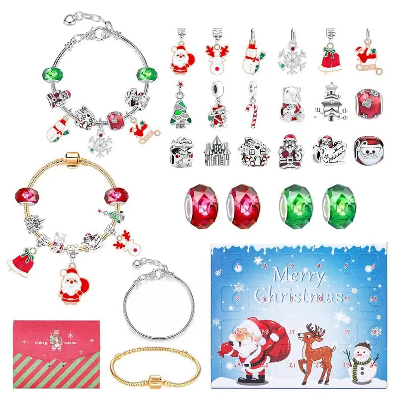 Christmas Advent Calendar 2023 New Year Kid Gift Bracelets DIY Christmas Countdown Calendar With 22 DIY Charm Beads  2 Bracelets