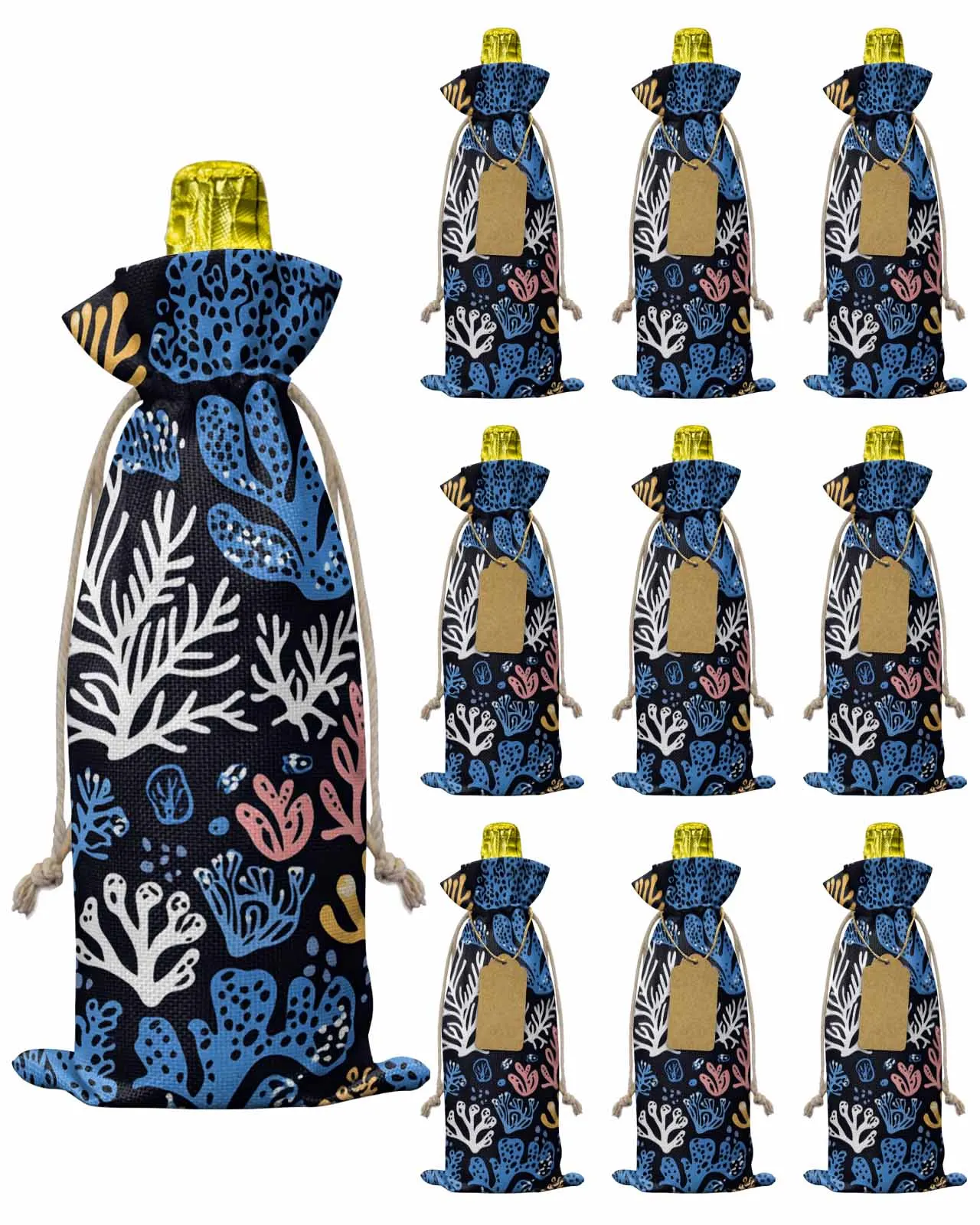 

10pcs Wine Bottle Covers Black Vintage Coral Wine Holder Carrier Packaging Bag Wedding Party Decor Gift
