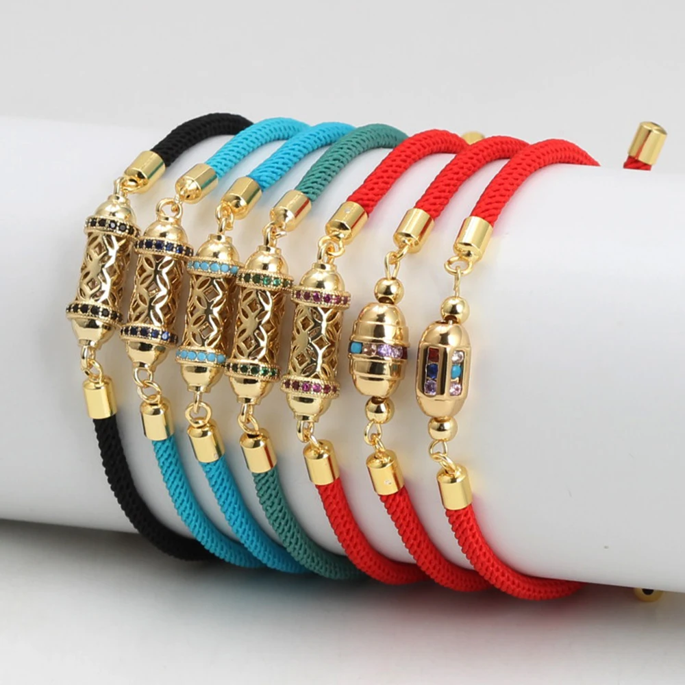 Newest Leaf Buckle Pull Rope Knotting Hollow Out Beads Tube Zircon Bracelet Rope Fashion Bangle Jewelry Party Summer Beach Gift image 2