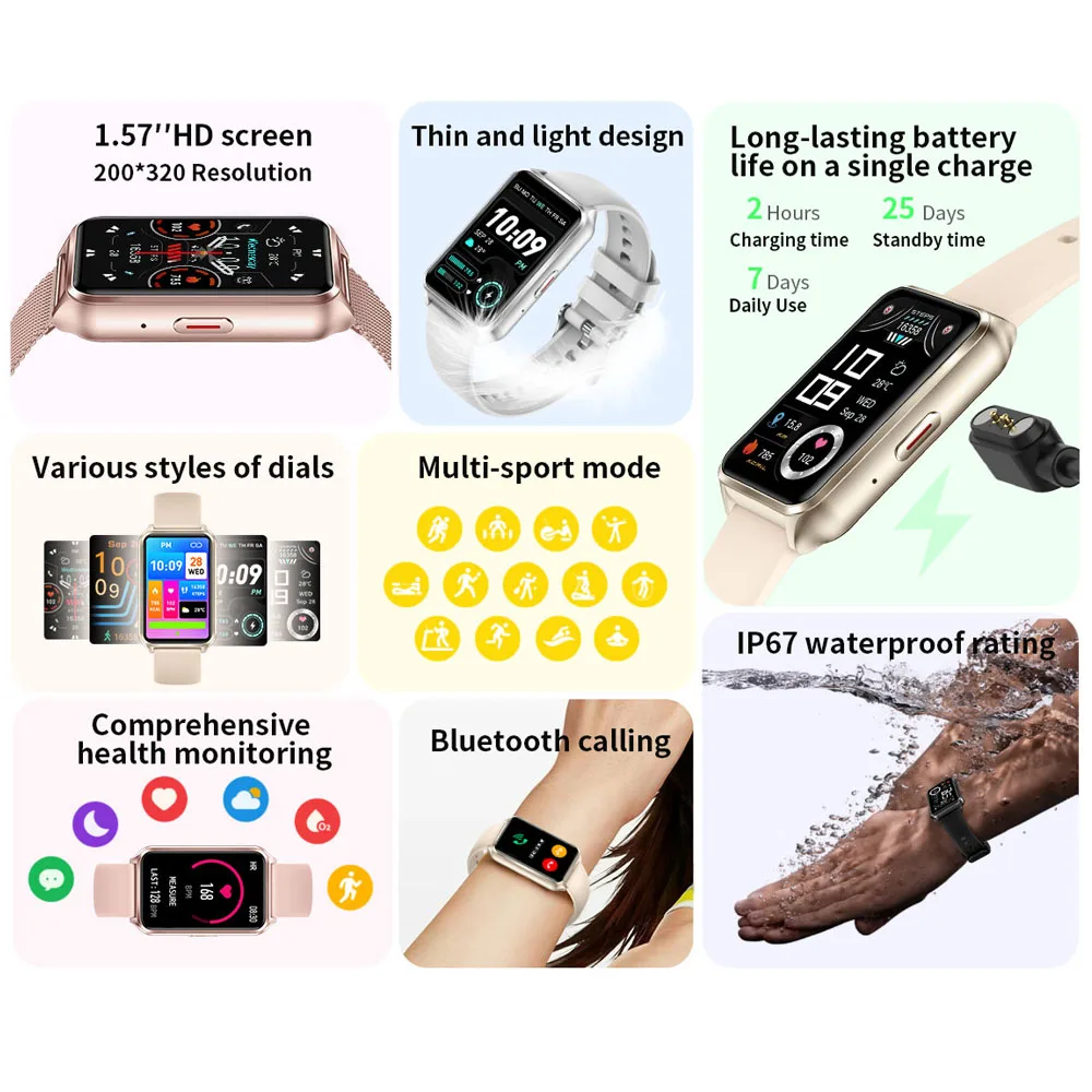 2024 New Fashion Women Smart Watch Heart Rate Custom Dial Multi Sport Fitness Bracelet Calling SmartWatch Men For Xiaomi Huawei