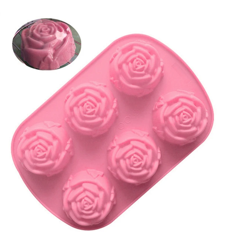 Silicone 6 Holes Flower Rose Cake Ice Cream Chocolate Mold Soap 3D Cupcake Bakeware Baking Dish Cake Pan Muffin Mould