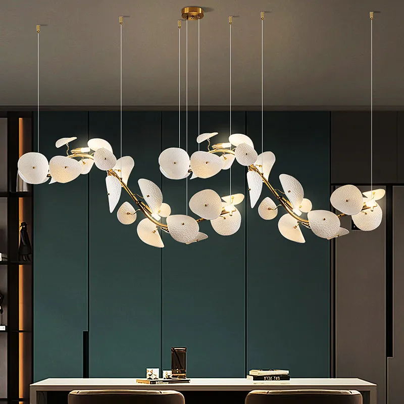 Modern Lotus Leaf Chandelier For Dining Room Long Kitchen Table Living Room Ceramic Lotus Petal Pendant Chandelier Lights