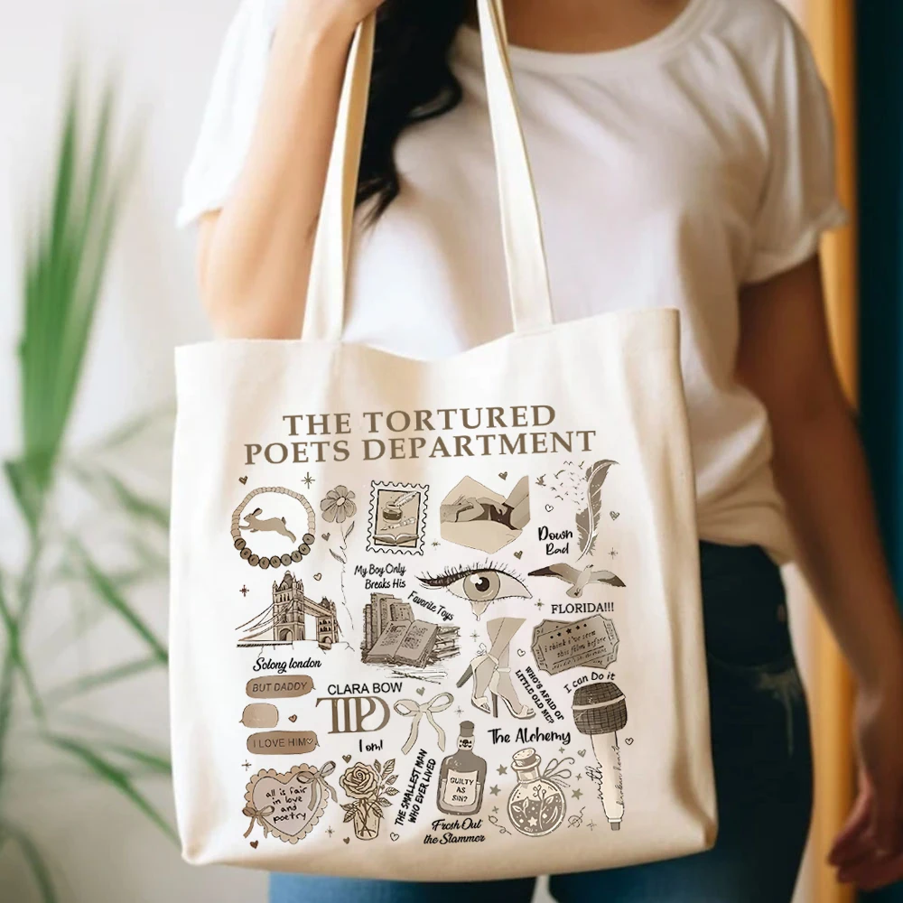 Music Lover Concert Fans Handbags Reusable Practical Canvas Tote Bags Eras Tour Album The Tortured Poets Department Swiftie Gift