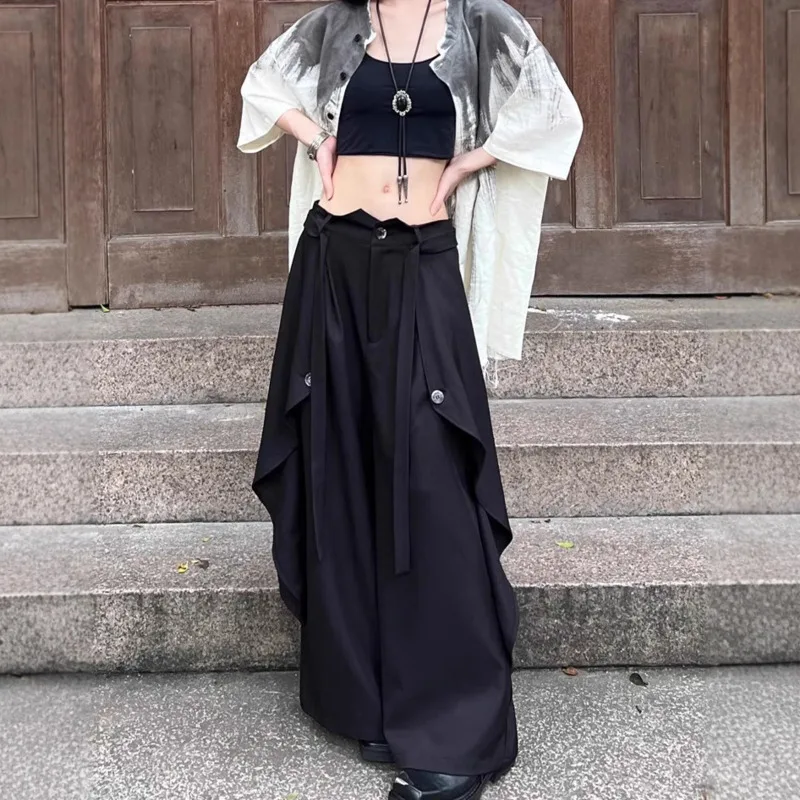 Irregular Patchwork Fake Pants For Women Spring And Summer Retro Layered Two-piece Wide Leg Skirt Pants Loose Trousers New