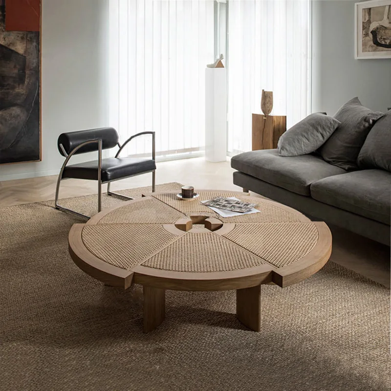 

Nordic Modern Simple Wabi Sandy Wind Meter Master Bed and Breakfast Hotel Living Room Solid Wood Braided Rattan Coffee Table
