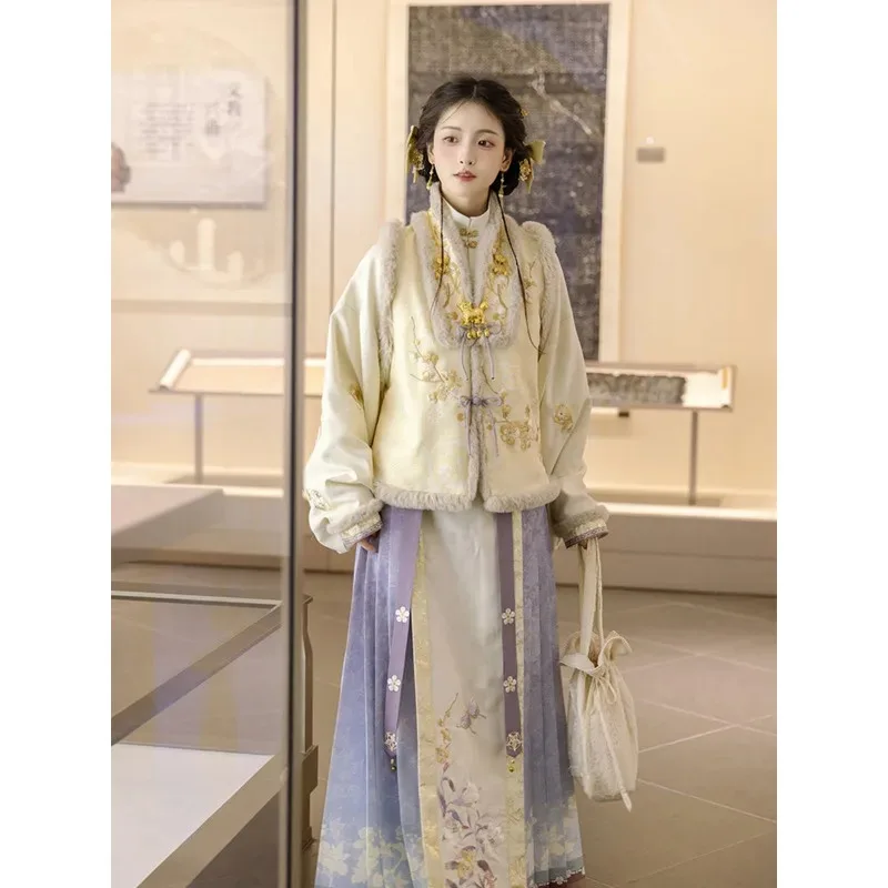 فستان هانفو سميك مطرز صيني تقليدي للخريف والشتاء للنساء فساتين وجه حصان الأميرة الأرجوانية الشرقية