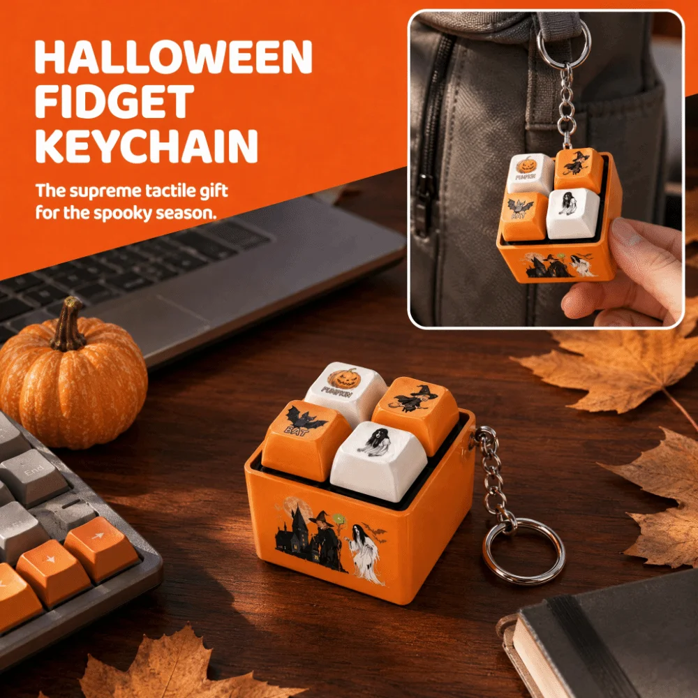 Pumpkin Shape Fidget Keychain Sound Button Portable Ornament Prank Press Button Novelty Design Funny Button Keychain