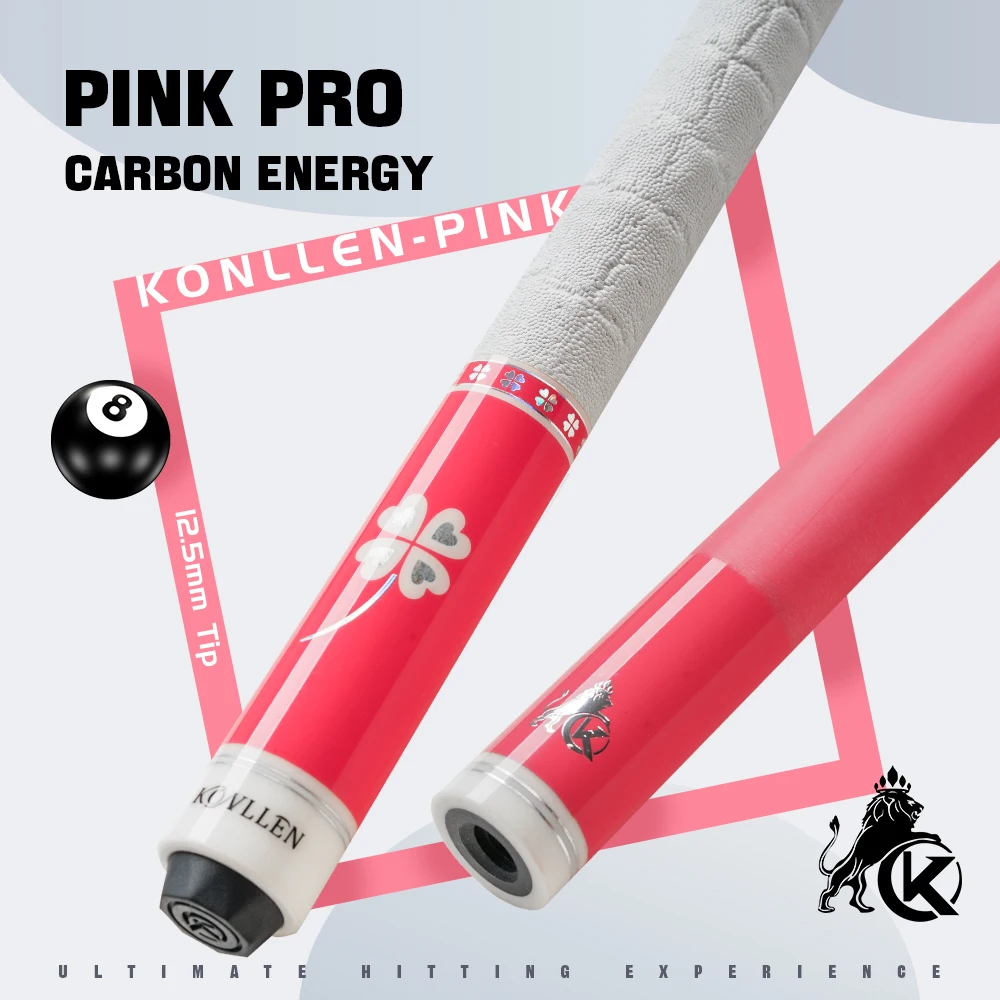 

KONLLEN Pink Carbon Fiber Pool Cue Stick for Women 58" KL-Pink-Pro Girlish Lucky Low Deflection Pool Sticks with 12.5mm Tip