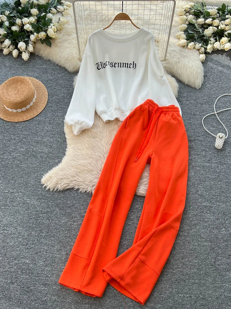 

Loose Comfortable Women's Casual Two-Piece Set round Ne Long Sve Sweatirt High Waist Sports Pants Autumn Faion Outfit