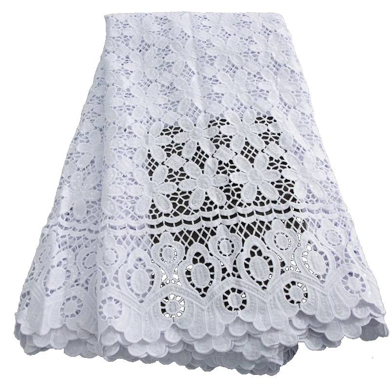 African Water Soluble Lace Fabric High Quality Black Whiter Guipure Cord Lace Fabric With Sequins for Women Wedding Dress A3610