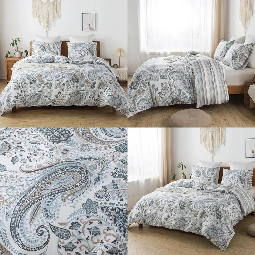 

Queen Size Paisley Floral Duvet Cover Set - 3 Piece Soft Breathable Comforter Cover with Zipper Closure, Suitable for Bedding